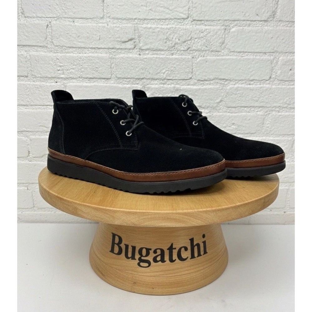 🔥BUGATCHI 🎱Black Suede Chukka Boots -‎ Mid Top Lace Up - Luxury Designer -11
